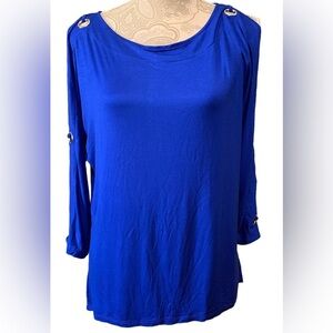 CABLE & GAUGE WOMENS COLD SHOULDER BLOUSE ROYAL BLUE MEDIUM